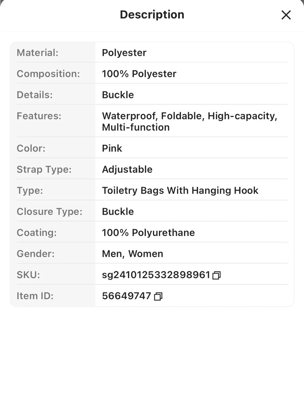 Pink Hanging Travel Toiletry Organizer Bag